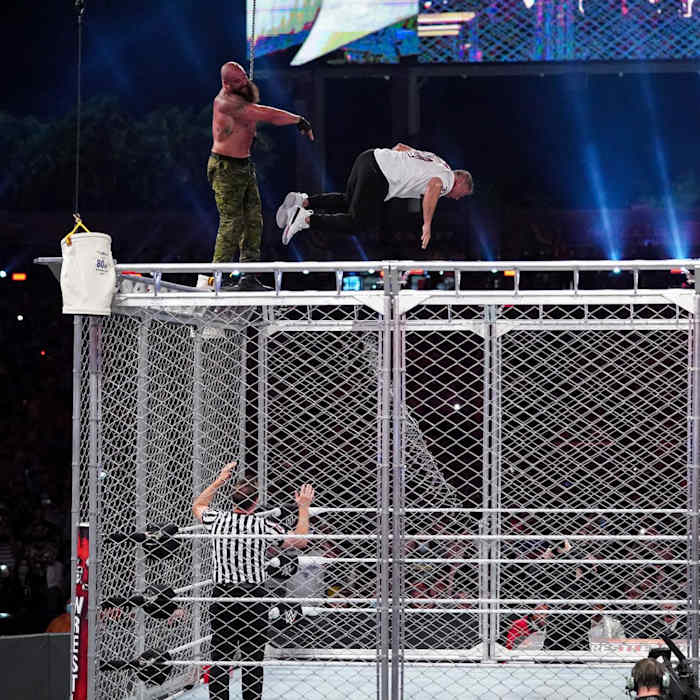 Braun Strowman throws Shane McMahon from the top of a steel cage